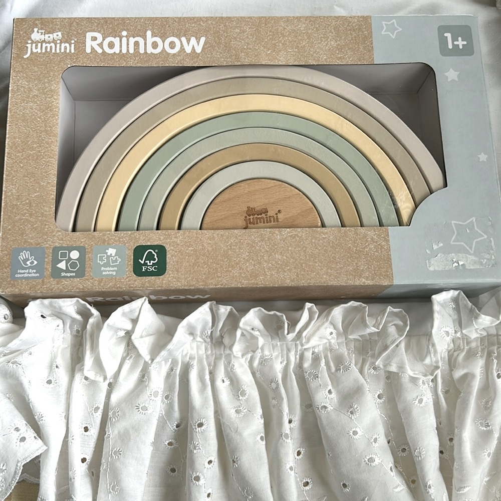 Jumini 8pc stacking pastel wooden rainbow baby toddler toy